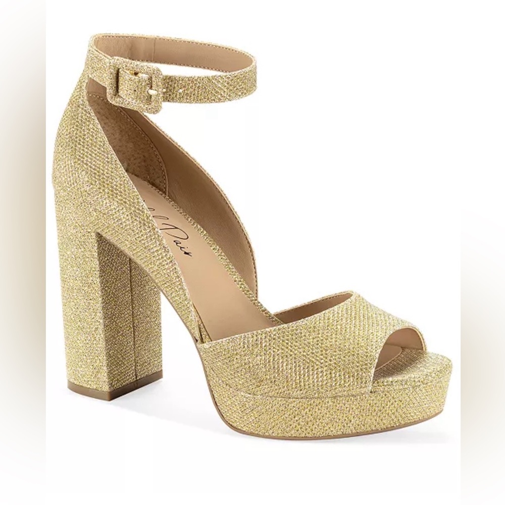 Sun + Stone Gold Glitter Platform Block Heel Sandals – Size 11